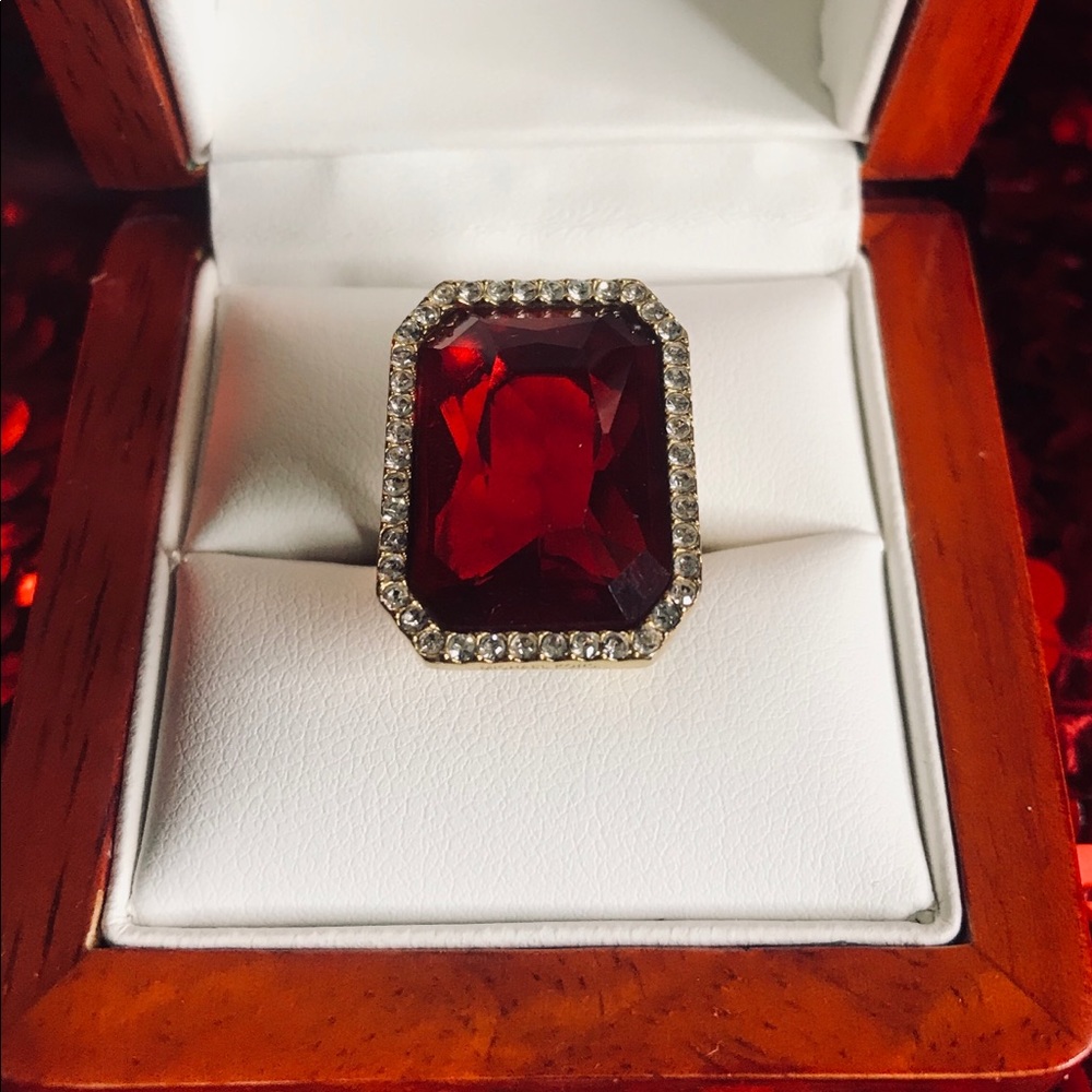 18k Plated Gold Emerald Cut Ruby Ring 💍